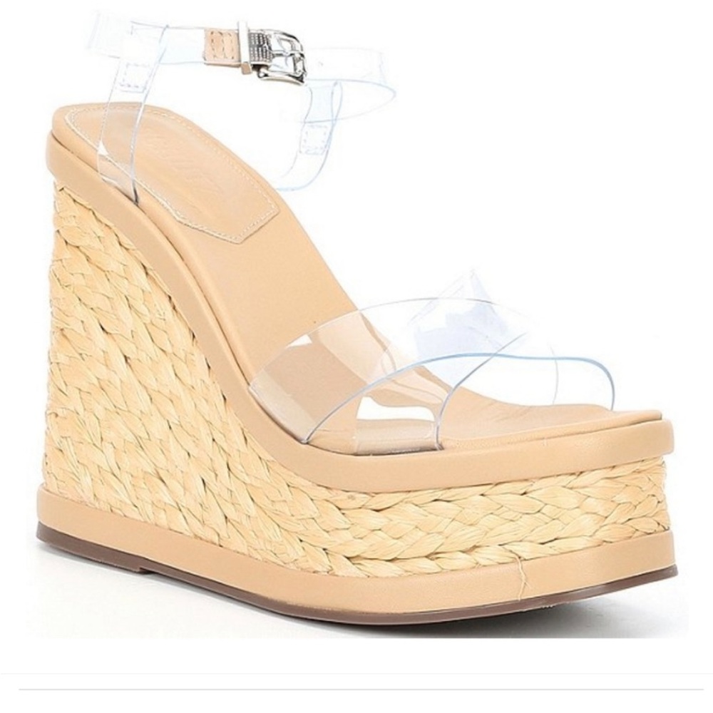 SCHUTZ Tan and Clear Platform Wedges